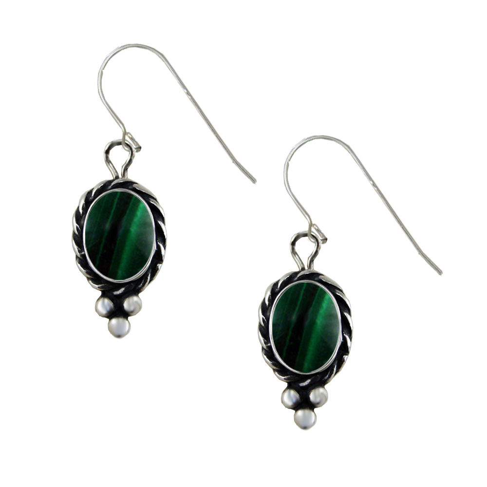 Sterling Silver Little Malachite Gemstone Drop Dangle Earrings